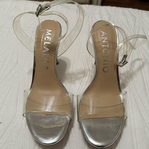 GB Clear Strap 4 inch Silver Heel Heels